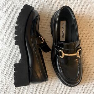 Steve Madden Lugged Chunky Loafers - Black Leather